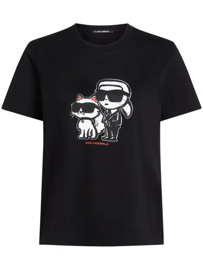 Karl Lagerfeld Ikon Choupette T-shirt In Black