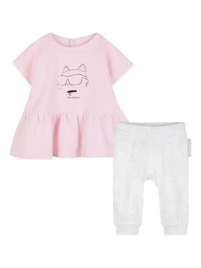 Karl Lagerfeld Babies' Ikon Choupette Trousers Set In Multi
