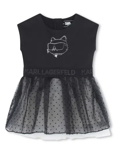 Karl Lagerfeld Babies' Choupette-print Tulle Dress In Black