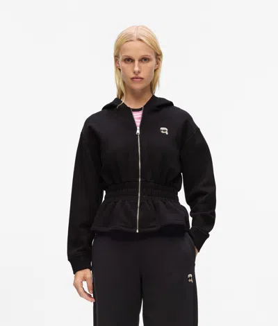 Karl Lagerfeld Ikon Cinched Zip Hoodie In Black