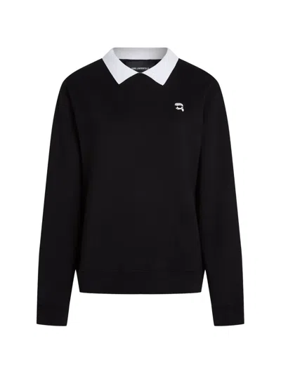 Karl Lagerfeld Ikon Collared Sweatshirt In Black