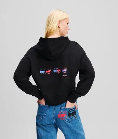 Karl Lagerfeld Ikon Color-pop Cropped Hoodie In Black