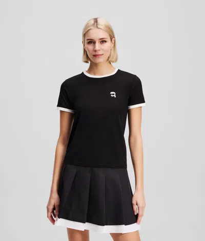 Karl Lagerfeld Ikon Contrast Piping T-shirt In Black