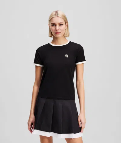 Karl Lagerfeld Ikon Contrast Piping T-shirt In Black