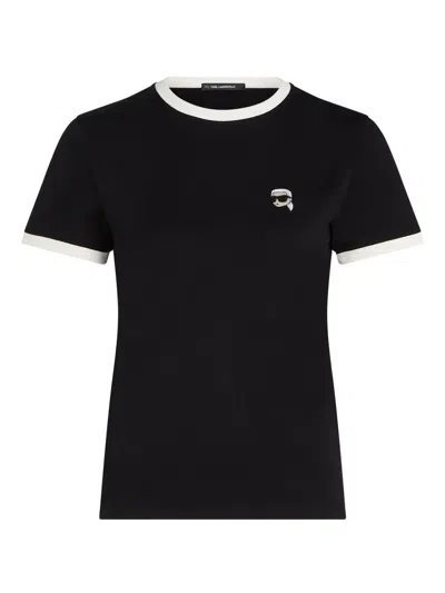 Karl Lagerfeld Ikon Contrasting-trim T-shirt In Black