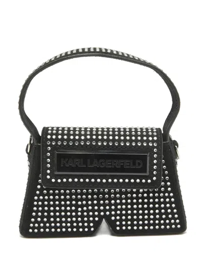 Pre-owned Karl Lagerfeld Ikon Crystal-embellished Suede Mini Bag In Black