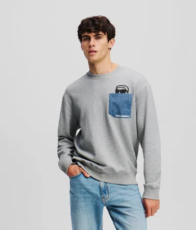 Karl Lagerfeld Ikon Denim Pocket Sweatshirt In Gray