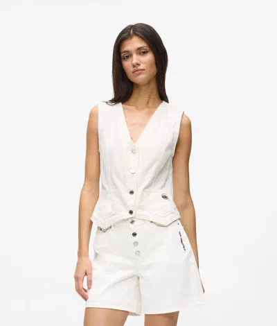 Karl Lagerfeld Ikon Denim Waistcoat In White