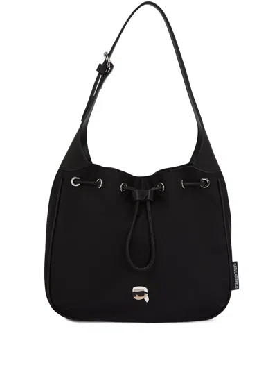 Karl Lagerfeld Ikon Drawstring Shoulder Bag In Black