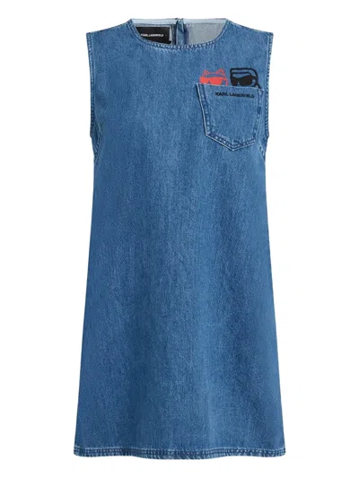 Karl Lagerfeld Ikon Duo Sketch Denim Dress In Blue