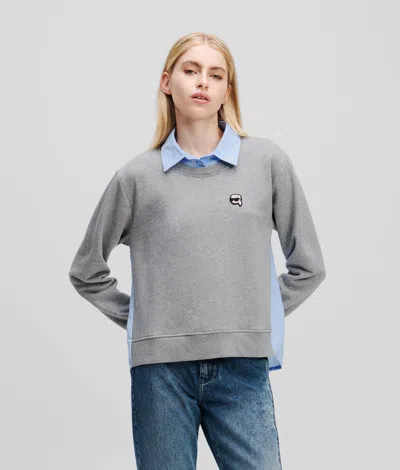 Karl Lagerfeld Ikon Fabric Mix Sweatshirt In Gray