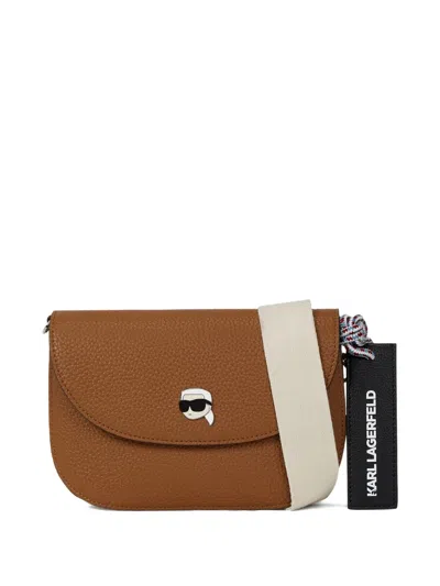 Karl Lagerfeld Ikon Flap Crossbody Bag In Brown