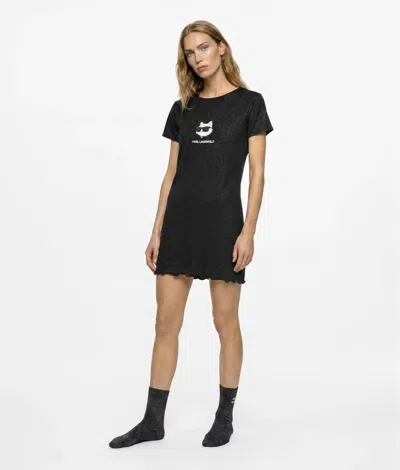 Karl Lagerfeld Ikon Glitter Pajama Dress And Socks Gift Set In Black