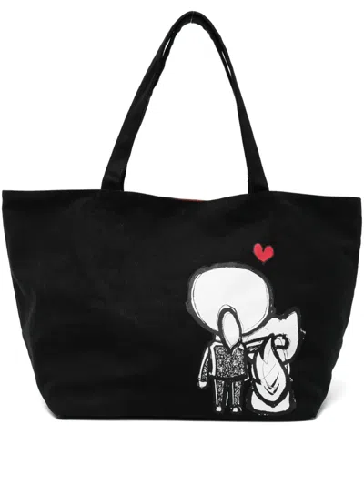 Karl Lagerfeld Ikon Heart-print Tote Bag In Black