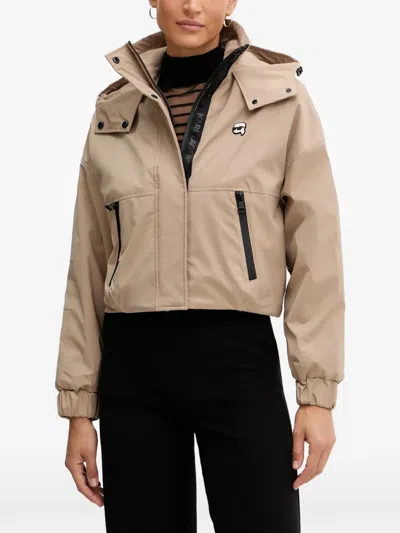 Karl Lagerfeld Ikon Hooded Patch Jacket In Neutral