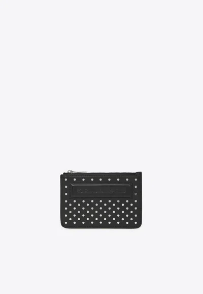 Karl Lagerfeld Ikon K Studded Leather Zip Cardholder In Black