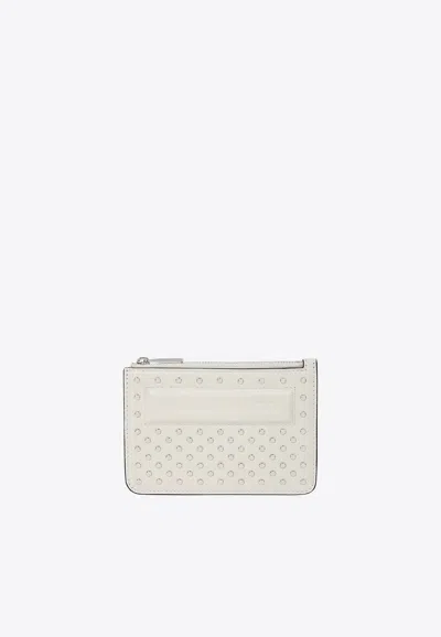 Karl Lagerfeld Ikon K Studded Leather Zip Cardholder In White
