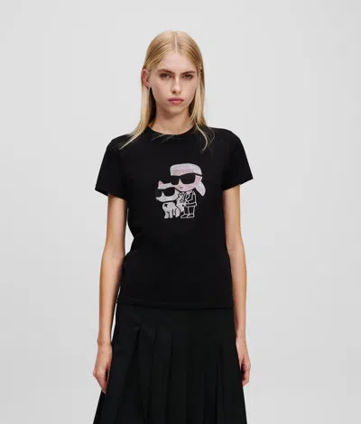 Karl Lagerfeld Ikon Karl & Choupette Rhinestone T-shirt In Black