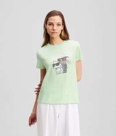 Karl Lagerfeld Ikon Karl & Choupette Rhinestone T-shirt In Green