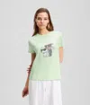 Karl Lagerfeld Ikon Karl & Choupette Rhinestone T-shirt In Green