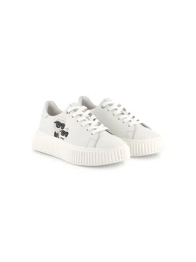 Karl Lagerfeld Kids' Ikon Karl & Choupette Sneakers In White