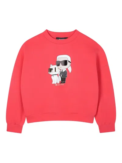 Karl Lagerfeld Kids' Ikon Karl & Choupette Sweatshirt In Red