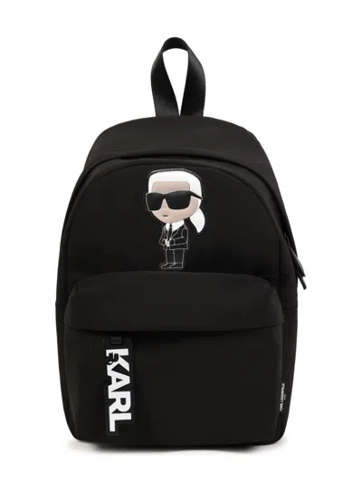 Karl Lagerfeld Kids' Ikon Karl-appliqué Backpack In 黑色