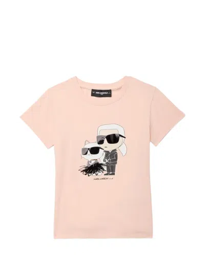 Karl Lagerfeld Kids' Ikon Karl Choupette Cotton T-shirt In Pink