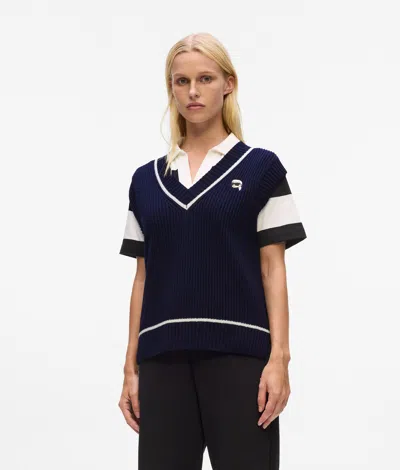 Karl Lagerfeld Ikon Knit Vest In Blue
