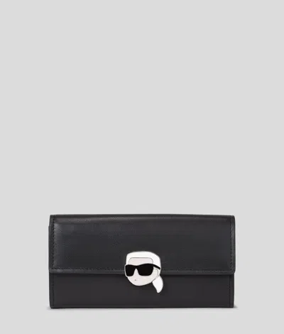 Karl Lagerfeld Ikon Leather Continental Wallet In Black
