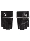 Karl Lagerfeld Ikonik Leather Fingerless Gloves In Black