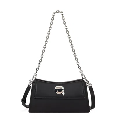 Karl Lagerfeld Ikon Leather Shoulder Bag In Black