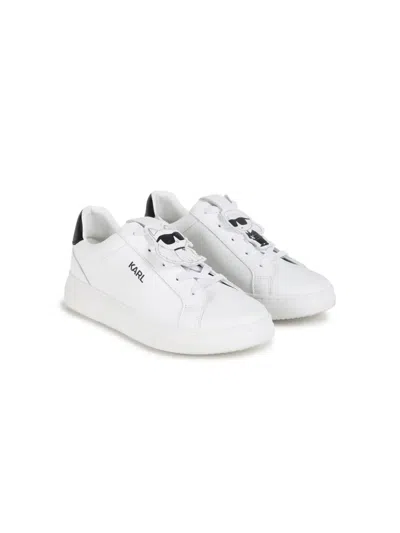 Karl Lagerfeld Kids' Logo-print Leather Sneakers In White