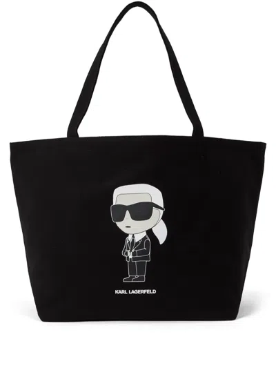 Karl Lagerfeld Ikon Logo-print Tote Bag In 999