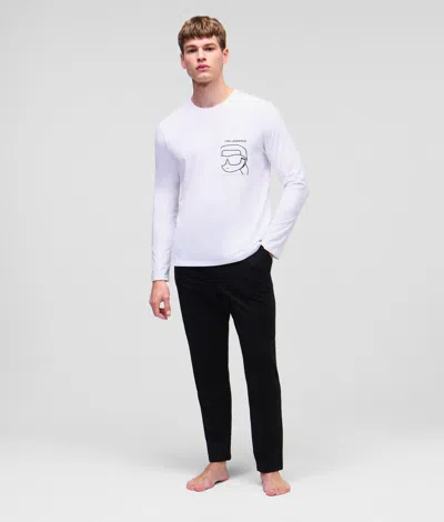 Karl Lagerfeld Ikon Long-sleeved Pajama Set In White