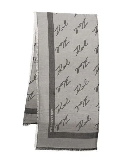 Karl Lagerfeld Ikon Mongoram Scarf In Gray