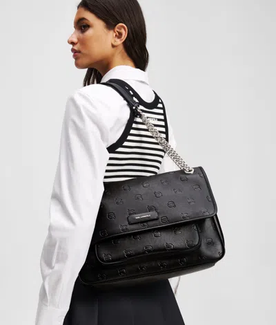 Karl Lagerfeld Ikon Monogram Grosse Schultertasche In Black