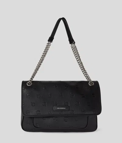 Karl Lagerfeld Ikon Monogram Large Shoulder Bag In Black