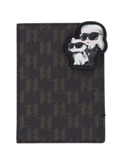 Karl Lagerfeld Ikon Monogram Passport Holder In Black