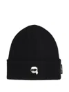 Karl Lagerfeld Ikon-motif Beanie Hat In Black