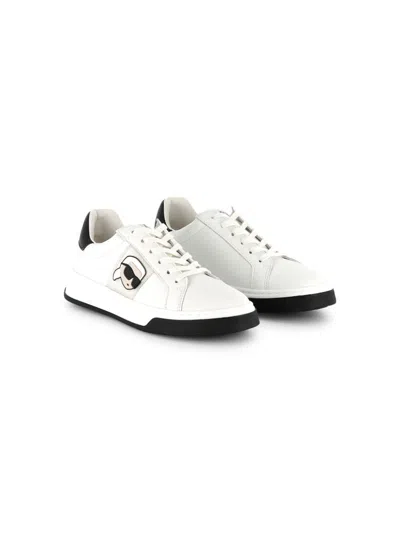 Karl Lagerfeld Kids' Ikon-motif Sneakers In White