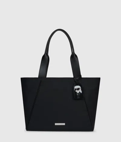 Karl Lagerfeld Ikon Nylon Large Tag Tote Bag In Black