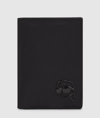 Karl Lagerfeld Ikon Nylon Passport Holder In Black