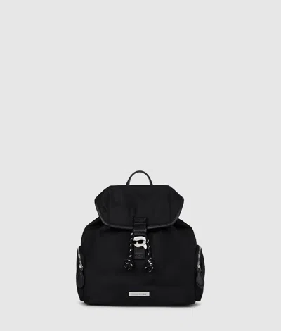 Karl Lagerfeld Ikon Nylon Small Flap Backpack In Black