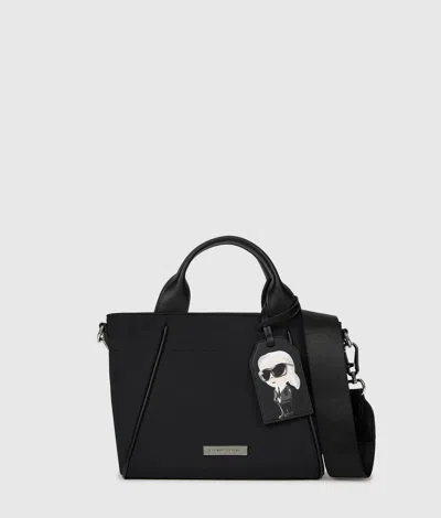 Karl Lagerfeld Ikon Nylon Small Tag Tote Bag In Black