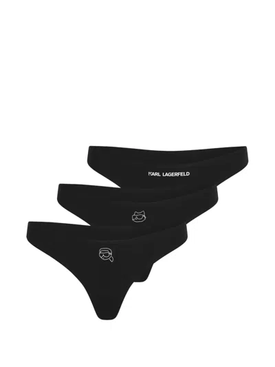 Karl Lagerfeld Ikon Pack Of Three Thong In Black