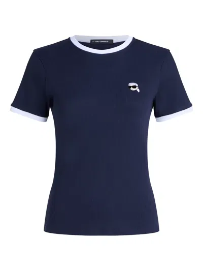 Karl Lagerfeld Ikon-patch Ribbed T-shirt In Blue
