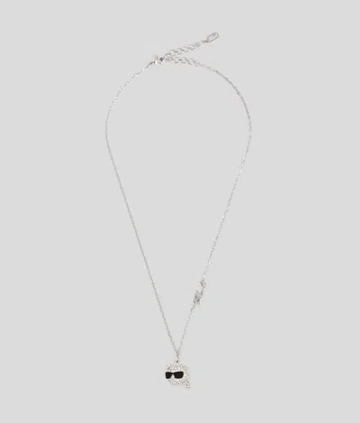 Karl Lagerfeld Ikon Pavé Charm Necklace In Silver