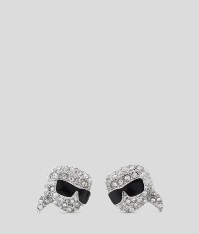 Karl Lagerfeld Ikon Pavé Karl Charm Earrings In Silver