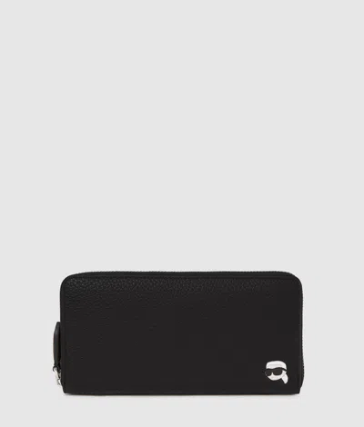 Karl Lagerfeld Ikon Pebble Continental Wallet In Black